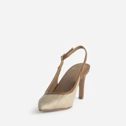 Escarpin slingback beige raphia bout pointu