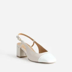 Escarpin slingback écru et blanc verni