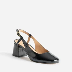 Escarpin slingback noir verni à bouts rapportés