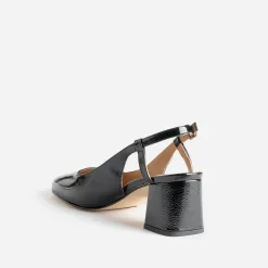 Escarpin slingback noir verni à bouts rapportés