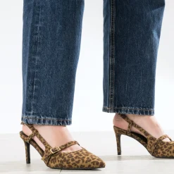 Escarpin slingback TEXTO marron suédé effet léopard