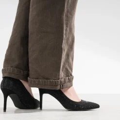 Escarpin stiletto noir décor strass noir