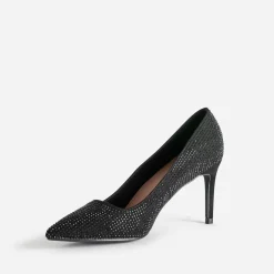 Escarpin stiletto noir décor strass noir