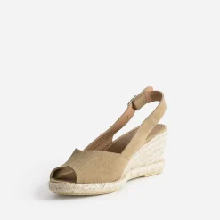Espadrille compensée beige cuir velours éco-conçu