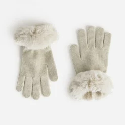 Gants beige tricot détail fourré