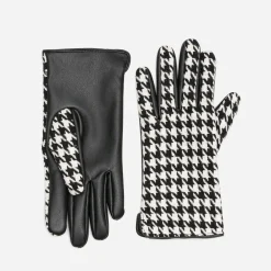Gants noir et écru à motif pied-de-coq