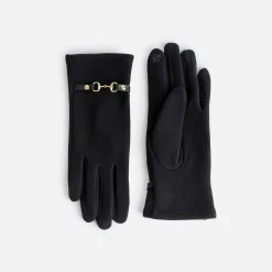 Gants noirs en textile décor mors