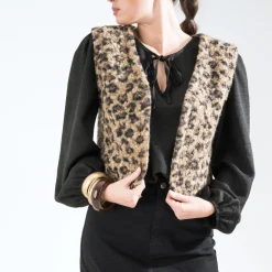 Gilet TEXTO marron à motif léopard