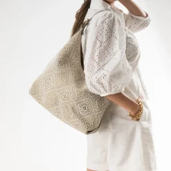 Grand sac kaki brodé