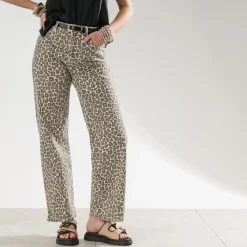 Jean TEXTO beige à imprimé léopard