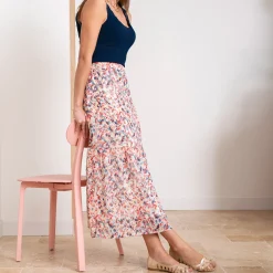 Jupe longue TEXTO écrue à imprimé tachiste