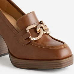 Mocassin à talon camel éco-conçu avec maxi chaîne