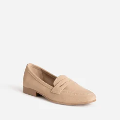 Mocassin beige cuir velours