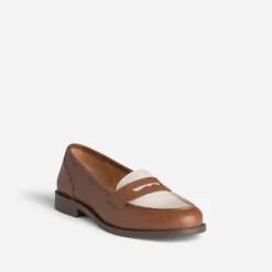 Mocassin bicolore cognac et beige cuir