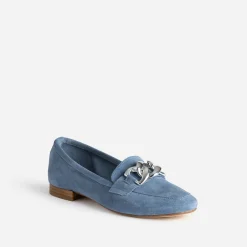 Mocassin bleu cuir velours maxi chaîne argentée