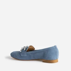 Mocassin bleu cuir velours maxi chaîne argentée