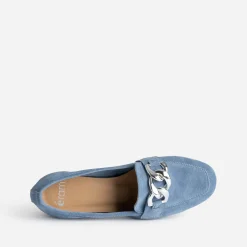 Mocassin bleu cuir velours maxi chaîne argentée