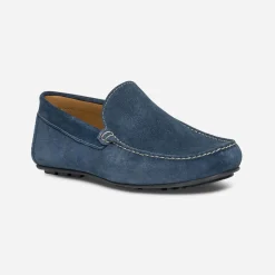 Mocassin bleu en cuir velours