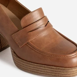 Mocassin camel à talon et plateforme