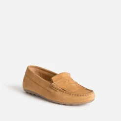 Mocassin camel cuir velours à franges