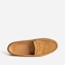 Mocassin camel cuir velours à franges