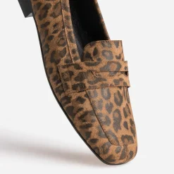 Mocassin camel en cuir velours effet léopard