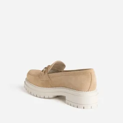 Mocassin crantée TEXTO beige en cuir velours