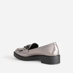 Mocassin gris foncé métallisé à franges