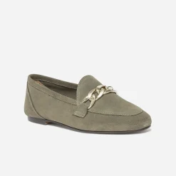 Mocassin kaki éco-conçu en cuir velours