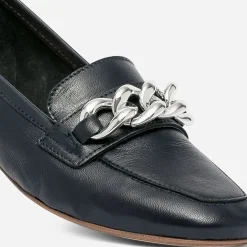 Mocassin marine cuir maxi chaîne argentée