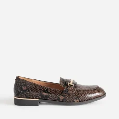 Mocassin marron à effet python détails dorés