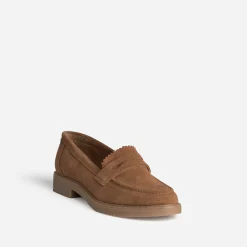 Mocassin marron cuir velours bord cranté