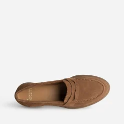 Mocassin marron cuir velours bord cranté