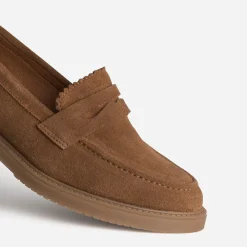 Mocassin marron cuir velours bord cranté