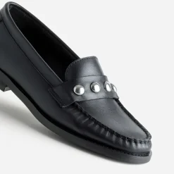 Mocassin noir cuir détails clous bombés