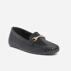 Mocassin noir en cuir velours effet python