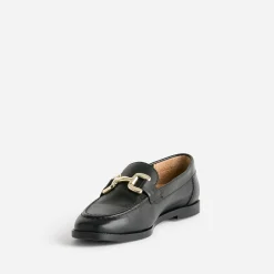 Mocassin noir mors métal doré