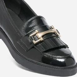 Mocassin noir verni à franges