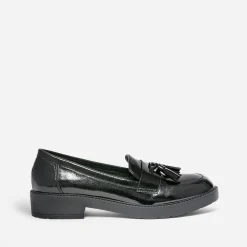 Mocassin noir verni à pampilles