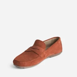 Mocassin rouge orangé éco-conçu en cuir velours