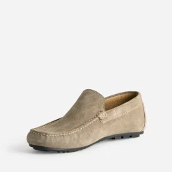 Mocassin taupe en cuir velours