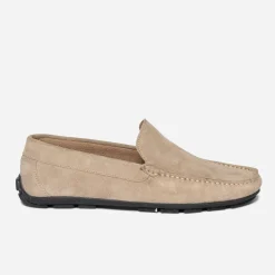 Mocassin taupe en cuir velours