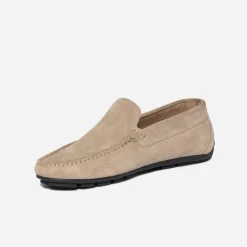 Mocassin taupe en cuir velours