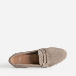 Mocassin taupe en cuir velours
