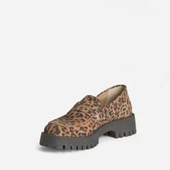 Mocassin TEXTO marron cuir velours motif léopard