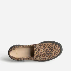 Mocassin TEXTO marron cuir velours motif léopard