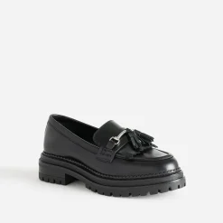 Mocassin TEXTO noir cuir à frange et pampilles