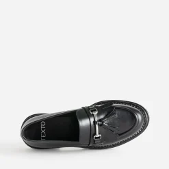 Mocassin TEXTO noir cuir à frange et pampilles