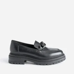 Mocassin TEXTO noir en cuir à semelle crantée