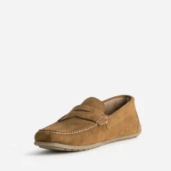 Mocassin-bateau cognac cuir velours